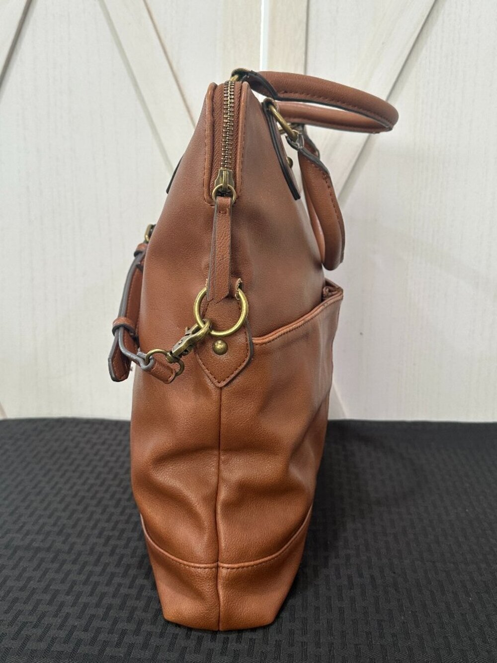 Frye and Co. Cognac Brown Faux Leather Tote Satchel Bag - Picture 4 of 12